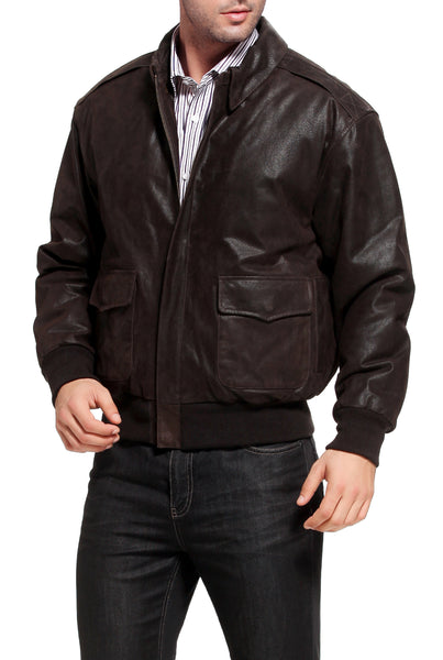 Mens distressed leather bomber on sale jacket