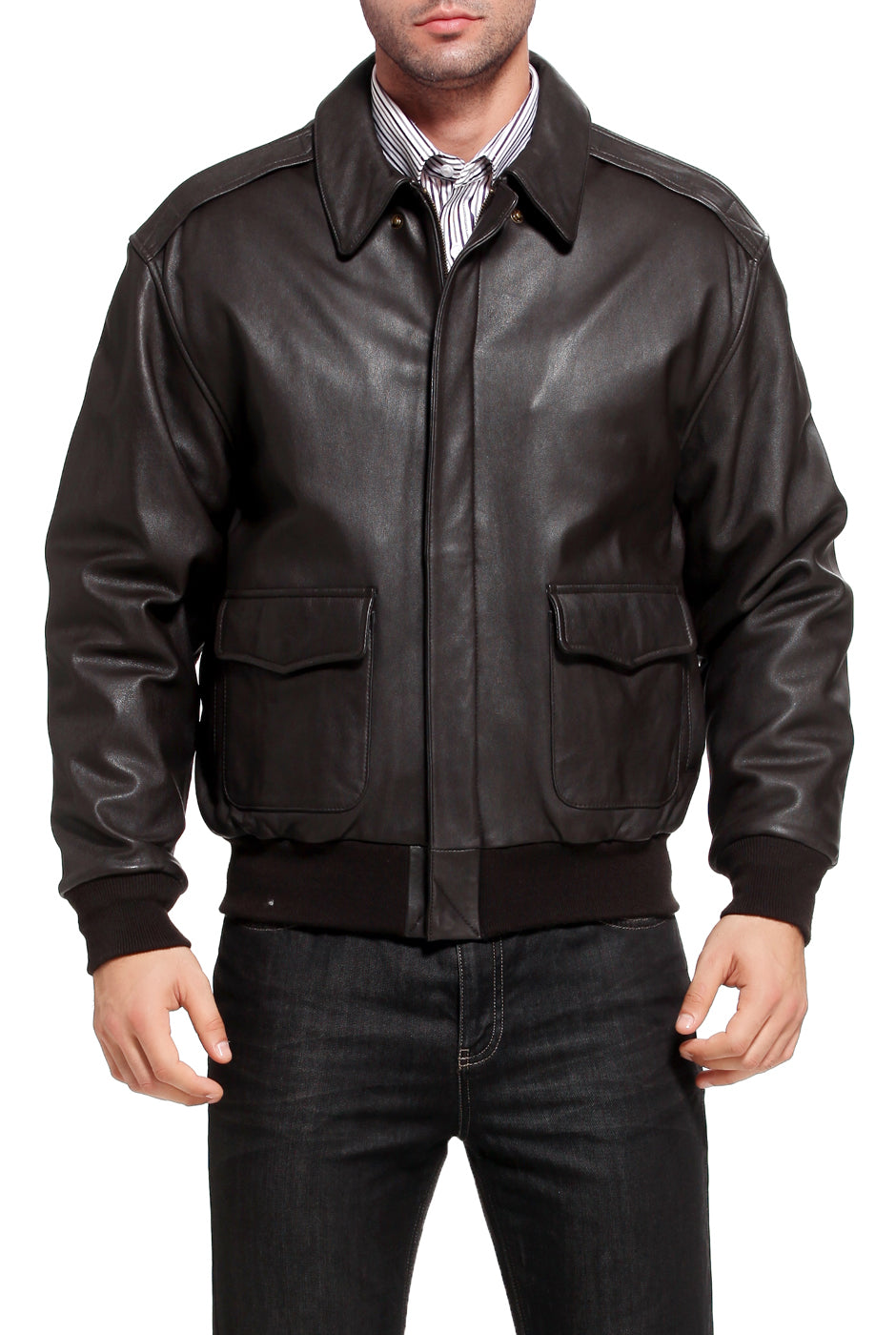 Landing Leathers Men Monogram Collection Air Force A-2 Leather Flight  Bomber Jacket (Regular and Big & Tall) at  Men’s Clothing store